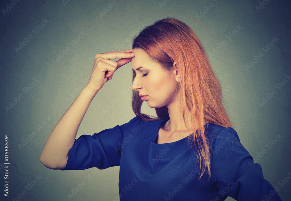 Side profile stressed sad young woman worried thinking Stock Photo | Adobe  Stock