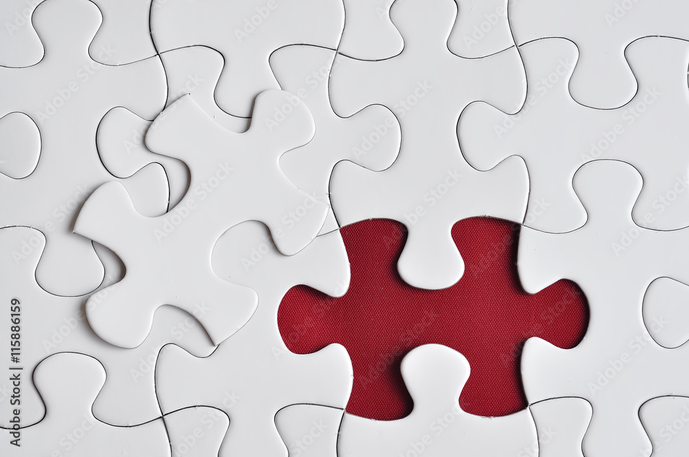Close Up Of Missing Puzzle On Red Background, Selective Focus Close Up Of Missing Puzzle On Red Background, Selective Focus
