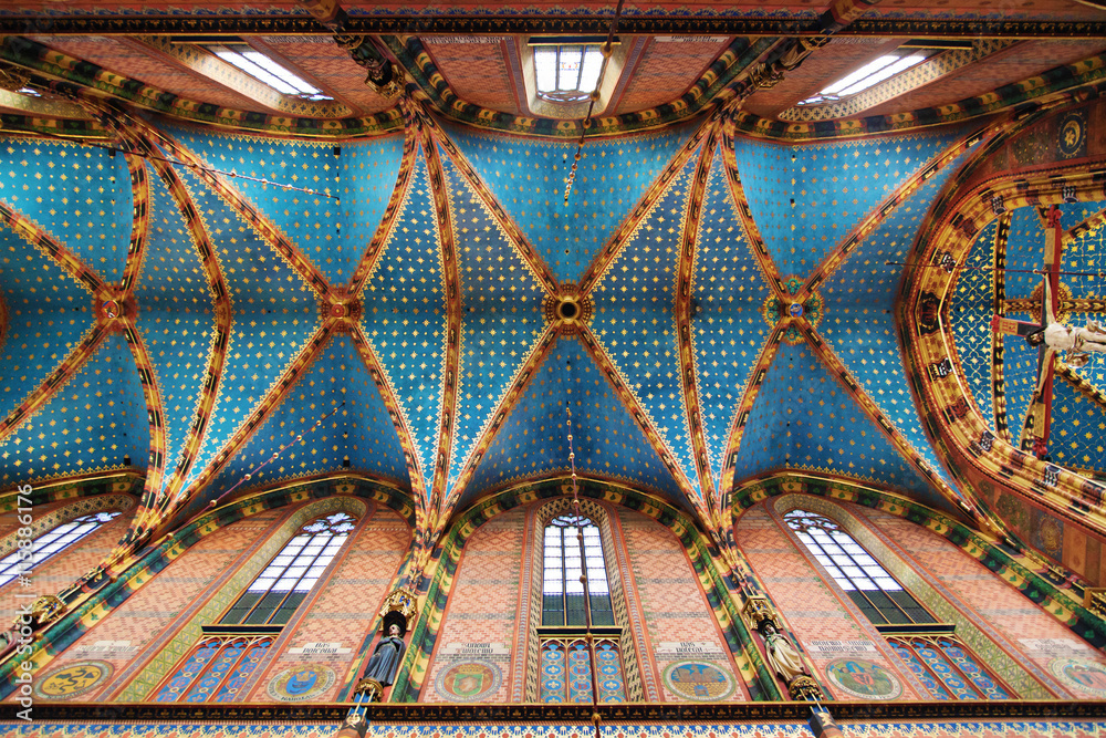 Obraz premium Ceiling of the St Mary Basilica in Krakow