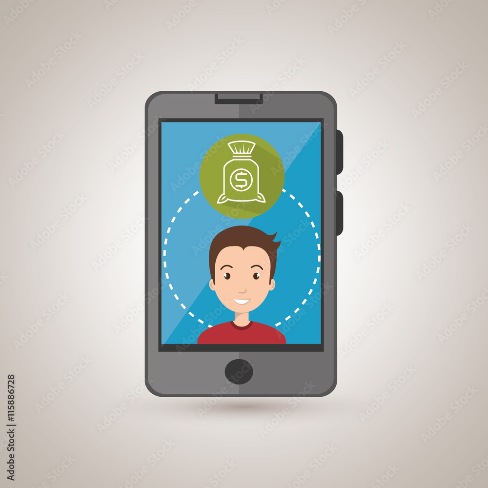 man smartphone with bag money isolated icon design, vector illustration graphic man smartphone with bag money isolated icon design, vector illustration graphic