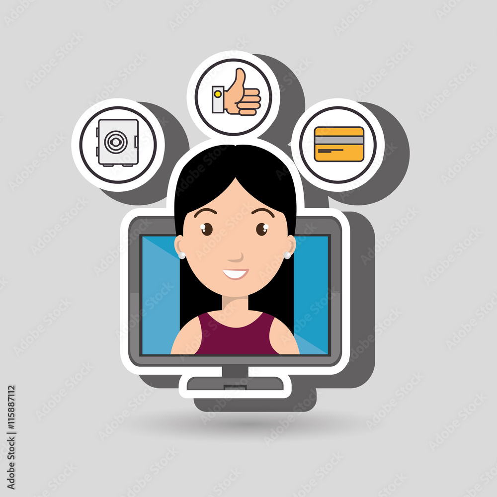 woman with hand card and screen isolated icon design, vector illustration graphic woman with hand card and screen isolated icon design, vector illustration graphic