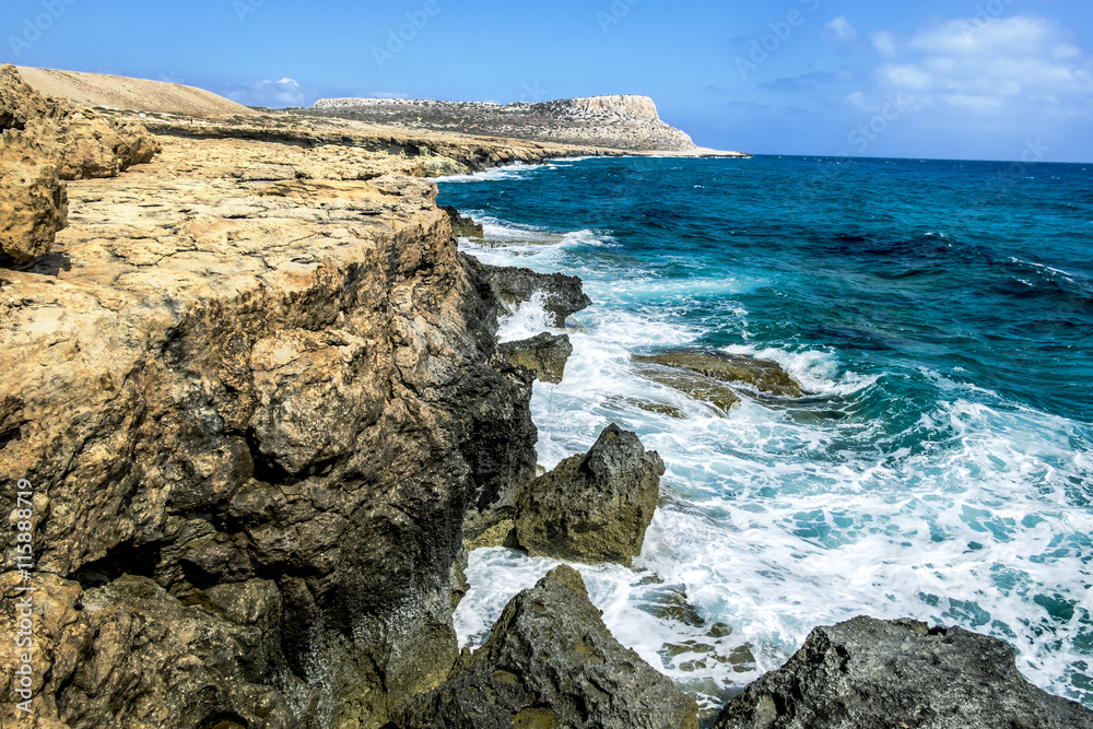 Views of the sea and cliffs of Cape Greco . Cyprus.