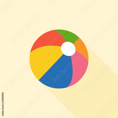 Multicolored beach ball icon with long shadow Isolation, flat design vector 