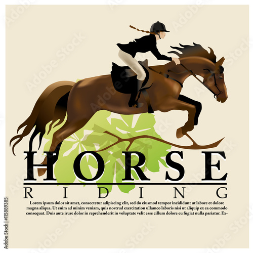 Horse Rider Woman. Realistic vector illustration