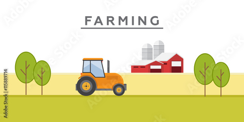 Farm with barn and tractor vector illustration