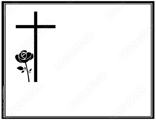 Traueranzeige mit Kreuz und Rose