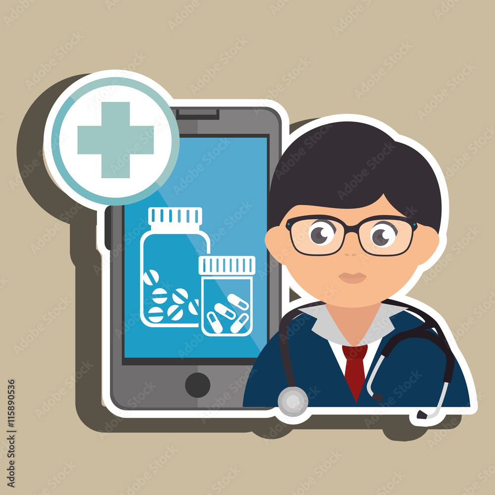 doctor cellphone and pills isolated icon design, vector illustration  graphic 