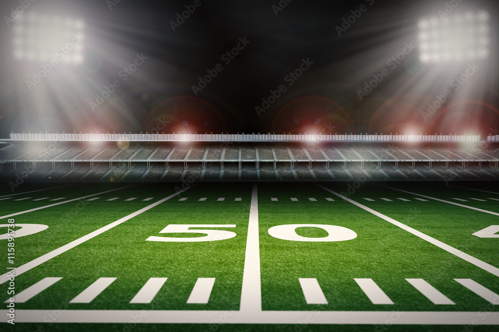 50 yard line on football field with stadium Stock Illustration Adobe