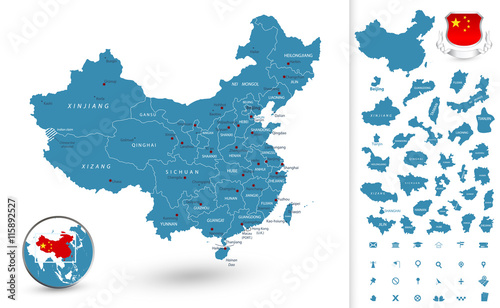 Fototapeta Naklejka Na Ścianę i Meble -  Map of China with regions