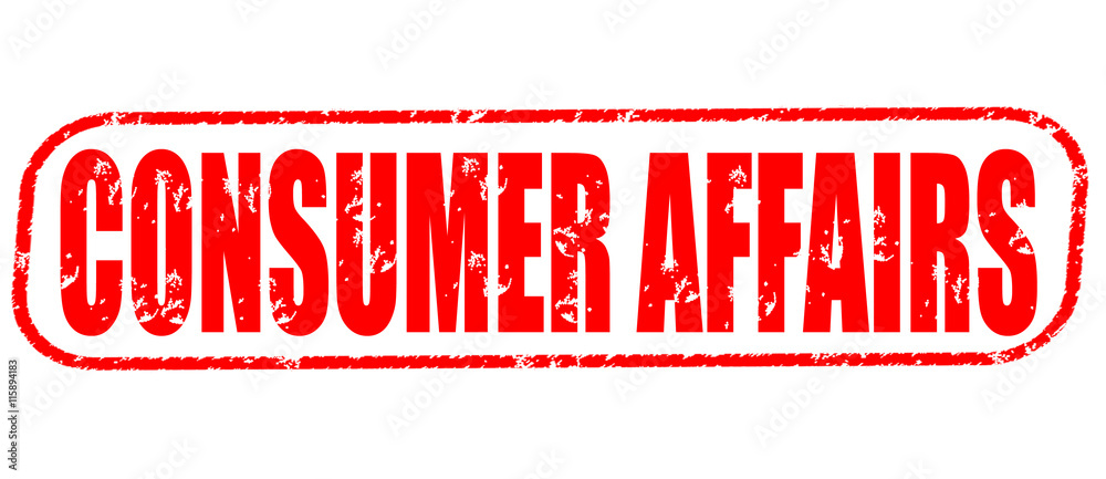 consumer affairs red stamp on white background.