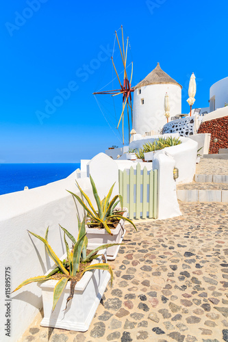 Famous windmill in Oia village on Santorini island, Greece