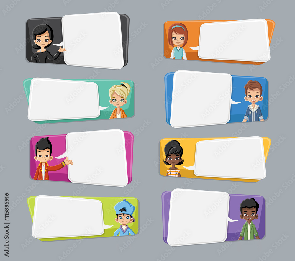Cartoon children talking with speech bubbles
Cartoon children talking with speech bubbles
