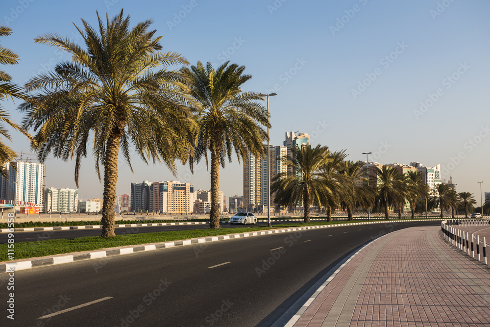 General view of modern buildings in Sharjah