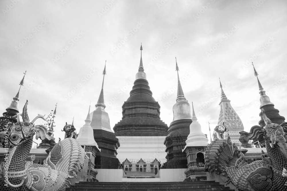 Fototapeta premium Temple or wat banden black and white photo,chiangmai ,Thailand