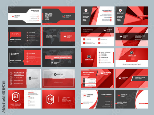 Business card templates. Stationery design vector set. Red and black colors. Flat style vector illustration