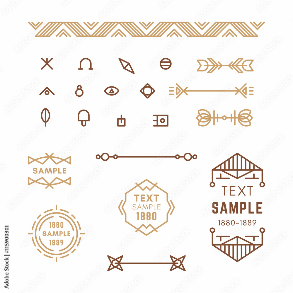 Set of Line Art Decorative Geometric Vector Frames and Borders in