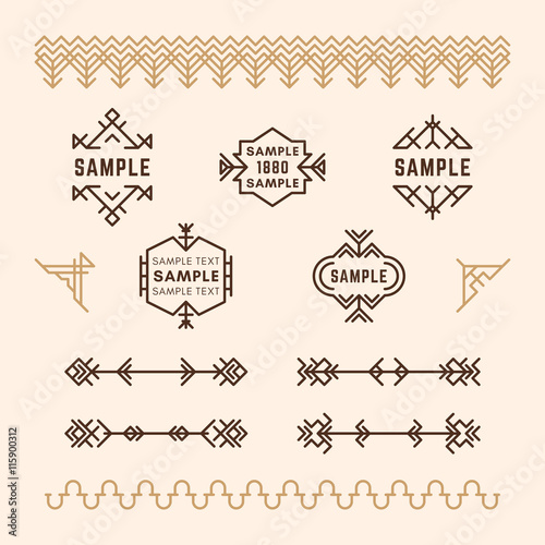 Set of Line Art Decorative Geometric Vector Frames and Borders in Browns. Vector Ornaments, Vector Decoration, Line Ornament, Vector Logos, Vector Labels