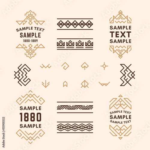 Slika na platnu Set of Line Art Decorative Geometric Vector Frames and Borders in Browns