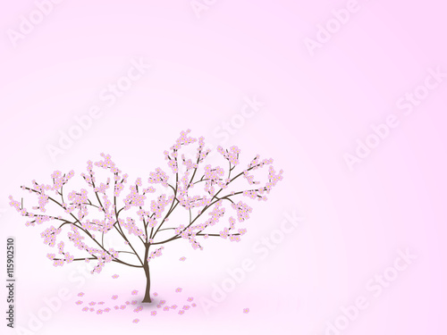 Weeping cherry tree with falling flowers on a pink background © kitsune777