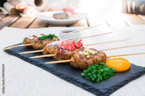 Tsukune - Japanese grilled chicken meatballs photo