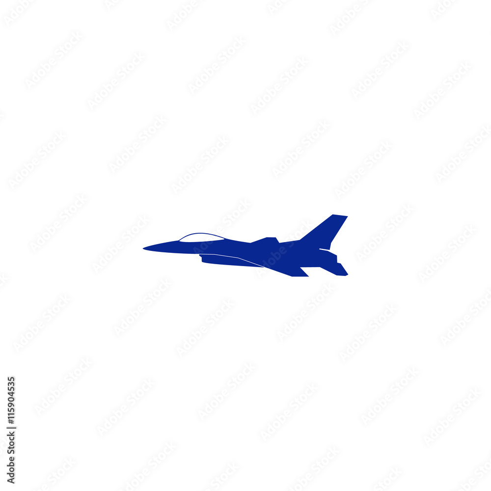Jet fighter icon. Vector airplane silhouette isolated on white background. Jet fighter icon. Vector airplane silhouette isolated on white background.