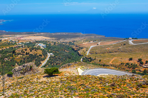 curvy road near Chora Sfakion town on Crete, Greece