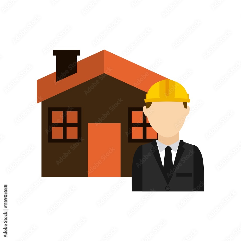 architect with house isolated icon design architect with house isolated icon design