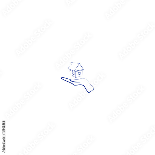Home on the hand outline vector icon