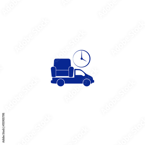 Flat paper cut style icon of vehicle delivering furniture