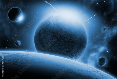 Fototapeta Naklejka Na Ścianę i Meble -  Space background with fictional planets