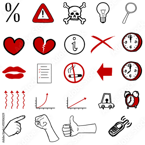 Collection of various doodled icons