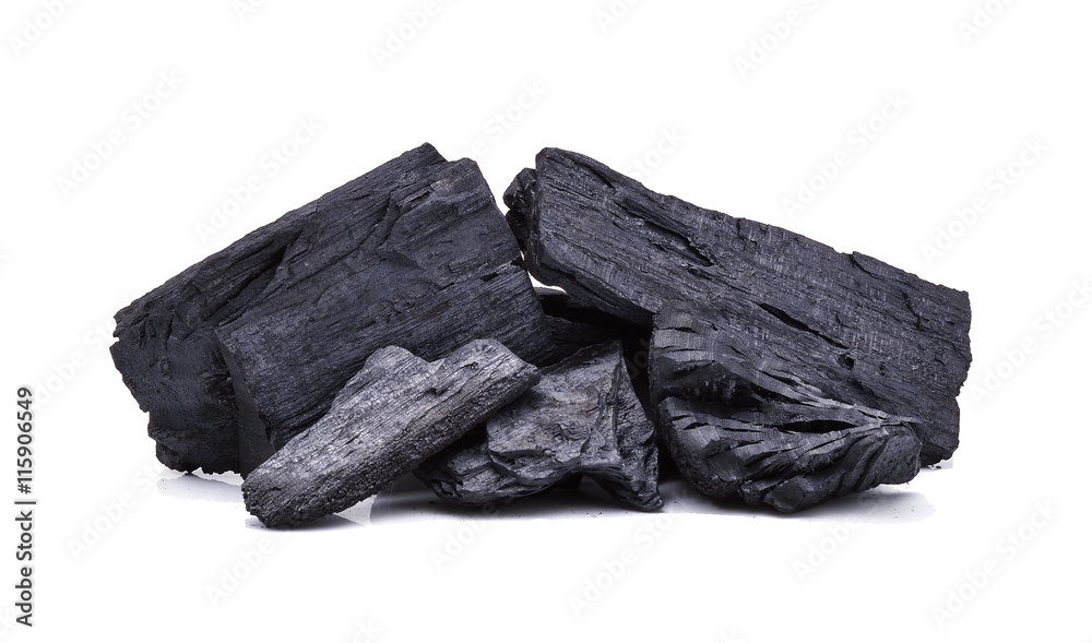 Hard wood charcoal isolated on white background