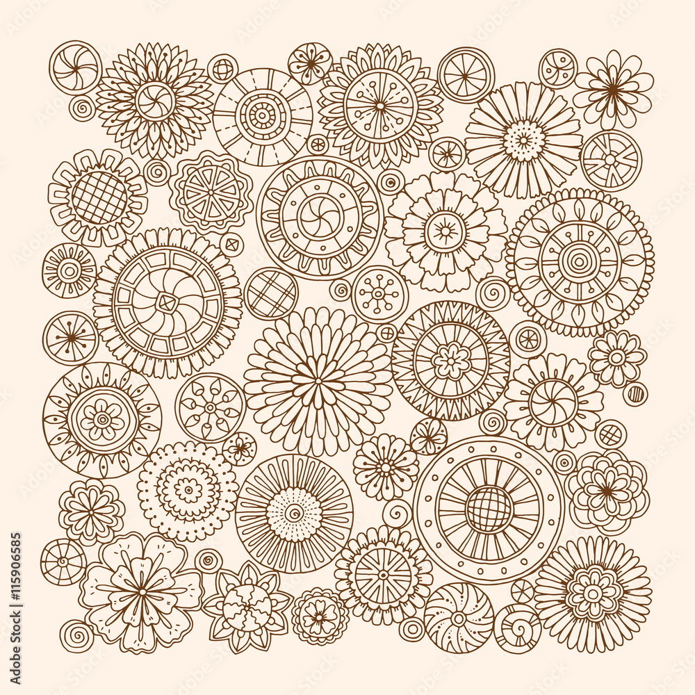 Summer doodle flower circles ornament. Hand drawn art mandalas. Summer doodle flower circles ornament. Hand drawn art mandalas.