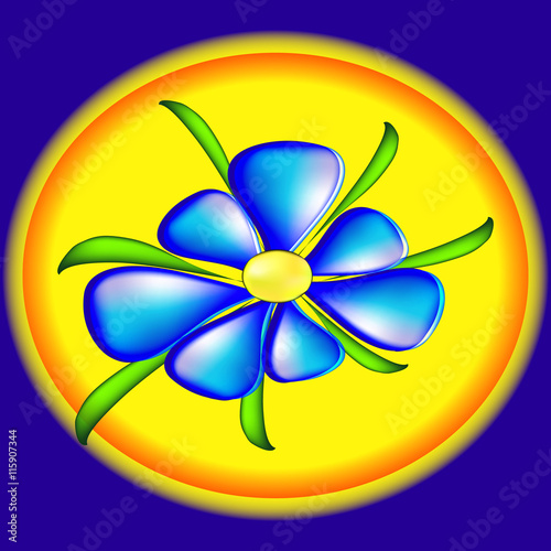 Fototapeta Naklejka Na Ścianę i Meble -  Blue flower on a plate. Volume flower on a yellow background in the form of a logo.
