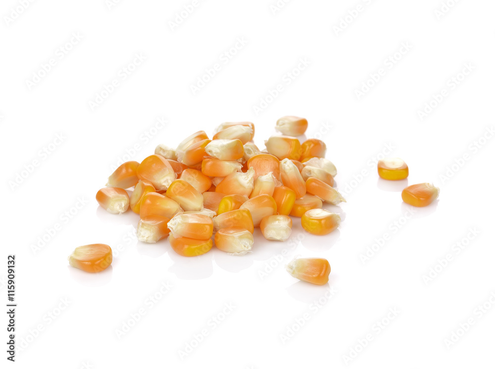 Dried corn kernels isolated on white Dried corn kernels isolated on white