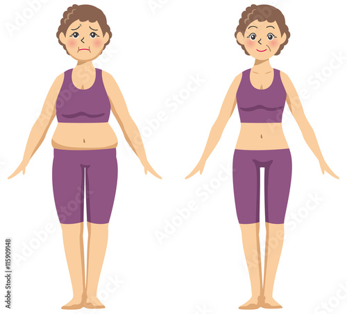 ダイエットをしている中年女性のイメージイラスト