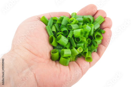 chopped green onions in hand