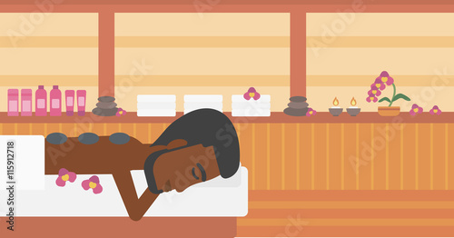 Man getting stone therapy vector illustration.