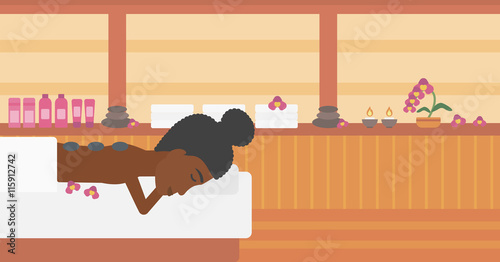 Woman getting stone therapy vector illustration.