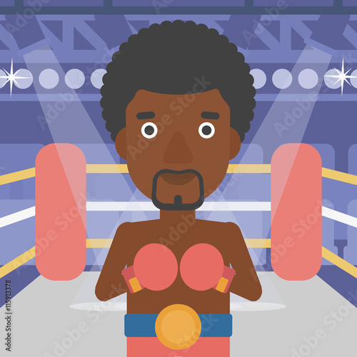 Confident boxer in gloves vector illustration.