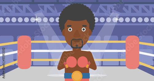 Confident boxer in gloves vector illustration.