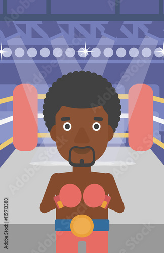 Confident boxer in gloves vector illustration.