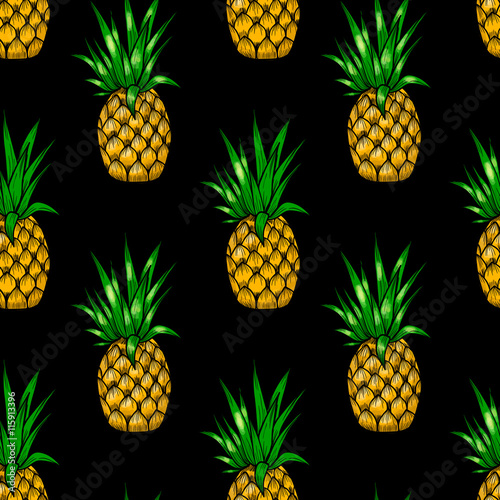 Juicy pineapples. Vector seamless pattern