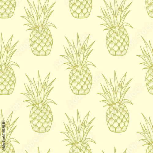 Fototapeta Naklejka Na Ścianę i Meble -  Yellow pineapple. Vector seamless pattern