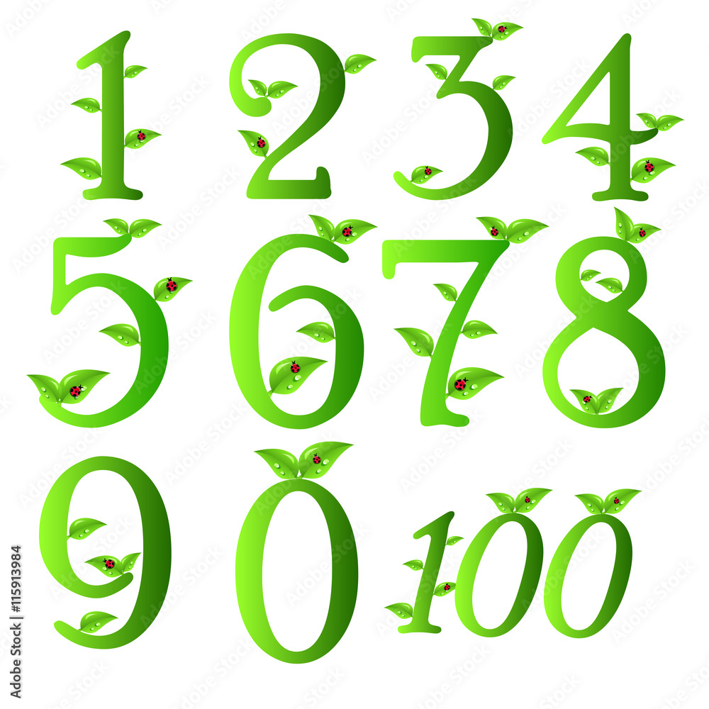 Numbers of green leaves with Ladybug Collection Numbers of green leaves with Ladybug Collection