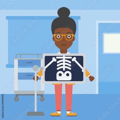 Patient during x ray procedure.