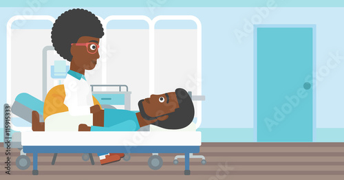 Doctor touching abdomen of male patient.
