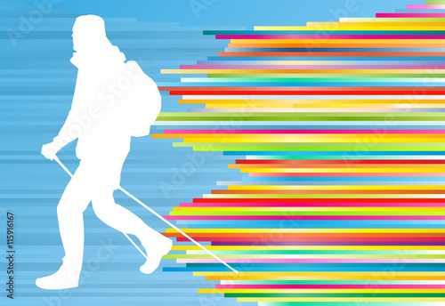 Nordic walking active man workout vector background