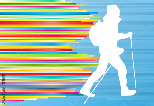 Nordic walking active man workout vector background