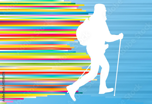 Nordic walking active man workout vector background